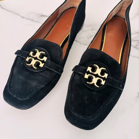 Tory Burch Black Flats with Gold Logo - Picture 2 of 8